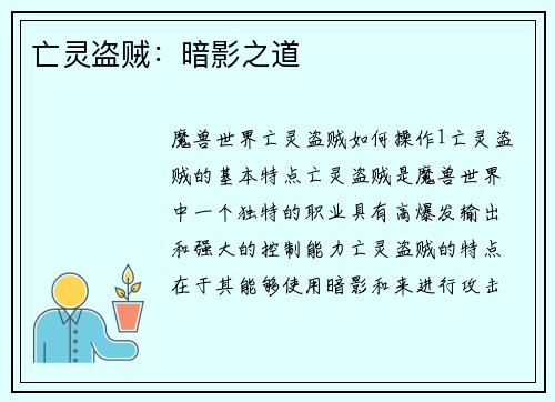 亡灵盗贼：暗影之道