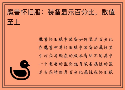 魔兽怀旧服：装备显示百分比，数值至上